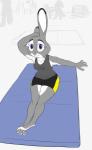 anthro biped clothed clothing exercise feet female fur gym looking_at_viewer mat navel nipple_outline sitting smile solo toes underwear workout yoga_mat mrponeswildride disney zootopia judy_hopps lagomorph leporid mammal rabbit 2017 absurd_res colored digital_media_(artwork) hi_res