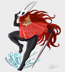 anthro big_breasts biped black_clothing black_legwear black_tights blaze_(marking) blue_eyes bodysuit breasts capelet cloak clothing cosplay crossover_cosplay elemental_manipulation eyebrow_through_hair eyebrows facial_markings female hair head_markings holding_mask holding_object holding_weapon legwear long_hair looking_at_viewer markings mask melee_weapon on_one_leg red_hair skinsuit solo splash standing sword thick_thighs tight_clothing tights translucent translucent_hair water_manipulation weapon azul35art archie_comics hollow_knight_(franchise) sega sonic_the_hedgehog_(archie) sonic_the_hedgehog_(comics) sonic_the_hedgehog_(series) team_cherry hornet_(hollow_knight) sally_acorn chipmunk ground_squirrel mammal rodent sciurid 2025 absurd_res crossover digital_drawing_(artwork) digital_media_(artwork) full-length_portrait hi_res portrait signature