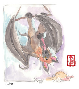 anthro autofellatio bodily_fluids cum ejaculation erection feral genital_fluids hanging_from_pole male masturbation oral oral_masturbation orgasm penile penile_masturbation self_pleasure solo upside_down fennec_(artist) bat flying_fox mammal megabat hi_res painting_(artwork) watercolor_(artwork)