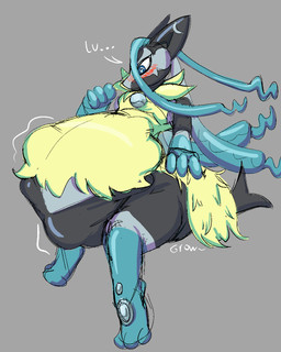 ambiguous_gender anthro belly big_belly big_butt blush butt heart_eyes heart_symbol huge_belly hyper hyper_belly pokemon_speak sitting solo vore hornyaxolotl nintendo pokemon pokemon_legends_z-a canid generation_9_pokemon mammal mega_evolution mega_lucario_z pokemon_(species) 4:5 hi_res