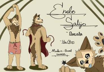 4_fingers 4_toes anthro apron apron_only armpit_hair back_fur barista black_nose black_pawpads black_sclera blep blue_tongue body_hair bone bone_mask bottomwear brown_ears brown_hair brown_tail butt chest_hair closed_hands clothed clothing ears_up exposed_armpit eyes_closed feet fingers front_view hair hairy happy_trail holding_apron holding_object looking_at_viewer lore male mask neck_floof neck_tuft open_hands patch_(fabric) patched_clothing patched_shorts pawpads paws pink_bottomwear pink_clothing pink_shorts pronouns pubes pupils rear_view red_apron red_clothing shadow shorts shorts_only simple_background skull skull_mask snout solo spread_arms standing star_symbol stretching tail tan_body text toes tongue tongue_out topless topless_male tuft twunk white_background white_eyes itsdahexo endo_salijo canid canine canis mammal skull_dog wolf character_name english_text hi_res model_sheet signature
