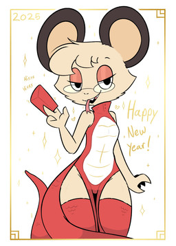 4_fingers anthro bedroom_eyes bent_arm big_ears biped black_eyes clothed clothed_anthro clothed_female clothing dress envelope exclamation_point eyewear female female_anthro fingers forked_tongue fur glasses gold_text head_tuft heart_symbol holding_envelope holding_object holidays legwear living_tail looking_at_viewer narrowed_eyes no_pupils open_mouth open_smile pelvic_curtain red_clothing red_envelope red_legwear red_thigh_highs round_glasses seductive sharp_teeth smile smiling_at_viewer snake_tail solo sparkles standing tail tan_body tan_fur tan_inner_ear teeth text thigh_highs tongue tongue_out tuft unusual_anatomy unusual_tail wearing_glasses white_sclera theartmanor chinese_new_year chinese_zodiac new_year pandemonium_wizard_village year_of_the_snake molte mammal murid murine reptile rodent scalie snake 2025 absurd_res cel_shading dated digital_drawing_(artwork) digital_media_(artwork) english_text handwritten_text hi_res portrait shaded three-quarter_portrait
