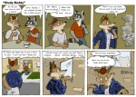 aiden_harris anthro canid canine canis cheetah closet_coon comic coyote dialogue digital_media_(artwork) duma_matambo english_text felid feline group infatuation leafdog looking_at_another male mammal peeping procyonid raccoon rodney_waters stalking tail text