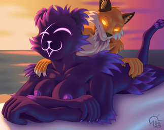 4_toes 5_fingers anthro anthro_on_anthro beach black_nose breasts duo feet female fingers fur hindpaw humanoid_hands male male/female massage multicolored_body multicolored_fur nipples nude nude_anthro nude_female orange_body orange_fur outdoor_nudity outside paws purple_body purple_fur sea smile toes two_tone_body two_tone_fur water white_body white_fur sacrificabominat epic_games fortnite fennix_(fortnite) raven_team_leader bear canid canine fox mammal red_fox true_fox 2025 absurd_res hi_res