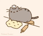 :3 ambiguous_gender chef chef_hat clothing daww food hat headgear headwear solo tail pusheen_corp pusheen_and_friends pusheen domestic_cat felid feline felis mammal animated low_res meme short_playtime female_(lore)