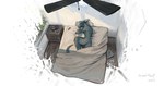 anthro bed bed_sheet bedding ceiling_fan clock digital_clock dresser electric_fan electronics furniture grey_body high-angle_view horn male nude pillow shadow solo tail under_covers themefinland mythology dragon mythological_creature mythological_scalie scalie 2024 dated hi_res signature