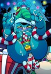 alien anal anal_only anal_penetration arms_tied blush bodily_fluids bound brawl_stars breasts buttplug candy candy_cane candy_cane_in_ass candy_cane_in_mouth covered_pussy cum cum_covered dessert eve_(brawl_stars) female food genital_fluids gift green_sclera messy nipples penetration plug_(sex_toy) roxley-d sex_toy supercell_(company)
