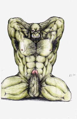 abs armpit_hair barazoku bodily_fluids body_hair chest_hair erection genitals hairy humanoid_genitalia humanoid_penis humanoid_pointy_ears male muscular muscular_humanoid muscular_male nipples not_furry nude penis pointy_ears scar simple_background solo sweat tusks white_background 6suan blizzard_entertainment warcraft humanoid orc