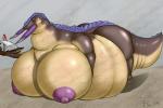 alternate_color anthro belly big_belly big_breasts breasts brown_body brown_scales busty_feral claws desert duo exclamation_point female feral horn huge_breasts hyper hyper_breasts macro morbidly_obese nipples non-mammal_breasts non-mammal_nipples nude obese outside overweight pink_eyes purple_body purple_nipples purple_scales sand scales ship size_difference sky solo_focus tail tan_body tan_scales thick_tail vehicle watercraft fuzzychicken capcom monster_hunter mythology bertha dragon elder_dragon human jhen_mohran mammal mythological_creature mythological_scalie scalie 2014 3:2 absurd_res digital_media_(artwork) hi_res