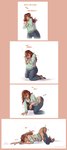 all_fours border bottomwear breasts brown_hair butt clothed clothing denim denim_bottomwear denim_clothing dialogue eyes_closed female footwear fully_clothed hair holding_arm human_to_feral jeans kneeling legs_together lying motion_lines on_front onomatopoeia pants pink_border pointing_at_mouth scared shoes side_view simple_background sitting sitting_on_ground solo sound_effects species_transformation standing sweatshirt text torn_clothing transformation transformation_sequence white_background strawberrytfs sylph_(couchcrusader) human hybrid mammal 2020 artist_name colored comic english_text hi_res sequence shaded spanish_text
