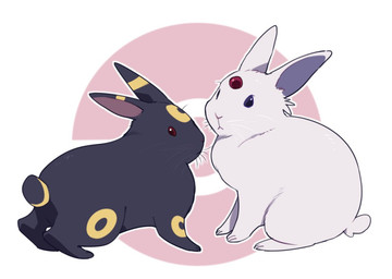 alternate_species ambiguous_gender duo feral forehead_gem gem simple_background white_background ichthy0stega nintendo pokemon eeveelution espeon generation_2_pokemon lagomorph leporid mammal pokemon_(species) rabbit umbreon 2015