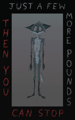 anorexia anthro eating_disorder fur male malnourished ribs skinny_anthro skinny_male solo standing teal_body teal_fur text demensa emil_(demensa) canid canine canis coyote domestic_dog mammal 2025 5:8 digital_media_(artwork) english_text full-length_portrait hi_res pixel_(artwork) portrait
