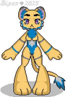 animated_gif anthro big_ears big_eyes big_feet big_hands blinking blue_body blue_fur cheek_tuft eyebrows eyelashes facial_tuft featureless_crotch feet female fur fur_markings markings neck_tuft paws shadow simple_background solo standing tail tail_tuft thick_eyebrows tuft white_background yellow_body yellow_fur bipan bipan_f_(bipan) felid feline lion mammal pantherine animated digital_drawing_(artwork) digital_media_(artwork) pixel_(artwork) pixel_animation short_playtime