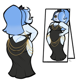 anthro anthrofied ass_out big_breasts big_butt black_clothing breasts bubble_butt butt butt_cleavage butt_window cleavage clothed clothing dress female fire flaming_hair front_view hair hair_over_eye huge_butt looking_at_mirror looking_at_object looking_at_self meme_attire mirror mirror_reflection pokemorph pseudo_hair rear_view reflection solo thick_thighs wide_hips y_shaped_butt_crack digitalpelican hollow_hip_backless_chain_dress meme_clothing modakawa_dress nintendo pokemon lumiere_chandelle_(shocksauce) chandelure generation_5_pokemon pokemon_(species) 2025 hi_res meme