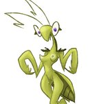 anthro breasts female genitals nipples non-mammal_breasts nude purple_eyes pussy simple_background solo white_background yellow_body nightmarebros the_weaver monstro_village elinda arthropod insect mantis