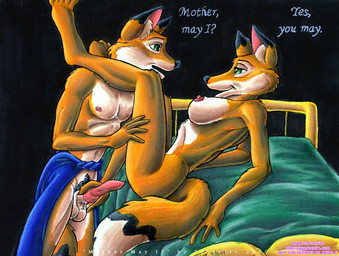 animal_genitalia animal_penis anthro anthro_on_anthro areola arm_support backward_arm_support balls bed black_background black_hair breasts canine_genitalia canine_penis detached_sheath dialogue dipstick_ears dipstick_tail duo ear_markings erection explicitly_stated_consent eye_contact female from_front_position front_view fur furniture genitals green_eyes hair holding_knot holding_own_knot holding_own_penis holding_penis imminent_sex inside knot looking_at_another looking_at_partner male male/female markings mommy_kink multicolored_ears navel nipples on_bed on_furniture open_mouth orange_body orange_fur penis pink_penis platform_sex pubes reclined_table_lotus reclining sex sheath side_view simple_background skinny smile standing standing_sex stated_incest tail tail_markings text three-quarter_view vein white_balls white_body white_fur white_sheath year foxxfire canid canine fox mammal 2000 dated english_text full-length_portrait portrait signature three-quarter_portrait traditional_media_(artwork) incest_(lore) mother_(lore) mother_and_child_(lore) mother_and_son_(lore) parent_(lore) parent_and_child_(lore) parent_and_son_(lore) son_(lore)