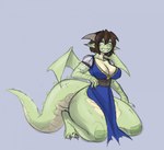 2017 anthro big_breasts blush bottomless breasts brown_hair claws cleavage clothed clothing dragon female growth hair horn humanoid_to_anthro mythological_creature mythological_scalie mythology non-mammal_breasts scale_growth scales scalie simple_background solo tail tail_growth thatweirdguyjosh thick_thighs transformation