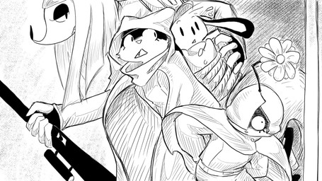 anthro bodily_fluids bound button_(fastener) carrying_another chair cloak clothing coat crown female flower furniture group gun hair headgear long_hair male military_uniform muffler plant ranged_weapon rifle sniper sniper_rifle sweat tiara topwear uniform weapon dragonweirdo bless_(dragonweirdo) daisy_(dragonweirdo) puck_(dragonweirdo) tula_(dragonweirdo) american_opossum canid canine canis domestic_dog domestic_ferret mammal marsupial mustelid musteline rodent sciurid tree_squirrel true_musteline weasel hi_res