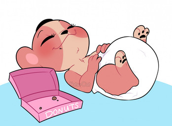 3_fingers 3_toes ambiguous_gender anthro black_nose black_pawpads blush box clean_diaper clothed clothing container crumbs diaper diaper_only empty_box eyelashes eyes_closed feet fingers fur hand_on_belly hand_on_diaper leg_markings lying markings multicolored_body multicolored_fur on_back pawpads pink_body pink_fur pink_inner_ear simple_background smile socks_(marking) solo tan_body tan_fur text toes topless touching_diaper wearing_diaper white_background white_diaper young natsu-cat mocha_(daxter131) bear giant_panda mammal artist_name english_text full-length_portrait portrait