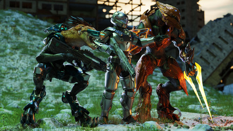 3_fingers 4_fingers anthro battle_rifle battle_rifle_(halo) digitigrade energy_sword energy_weapon eyewear faceless_character faceless_human fingers full_armor gesture goggles group gun hand_gesture holding_gun holding_melee_weapon holding_object holding_ranged_weapon holding_rifle holding_shotgun holding_sword holding_weapon male melee_weapon outside pointing quill_hair ranged_weapon rifle shotgun standing sword trio visor weapon silent_sfm halo_(series) microsoft xbox_game_studios alien human ibie'shan kig-yar mammal sangheili scalie spartan_(halo) 16:9 3d_(artwork) 4k absurd_res colored digital_media_(artwork) hi_res widescreen