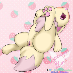 afterglow blush female feral genitals lying on_back pattern_background simple_background solo vulva albinoraynedeer nintendo pokemon ana_nassa eevee generation_1_pokemon pokemon_(species) 1:1 absurd_res hi_res