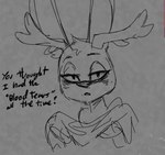 2024 2_horns angel_hare anthro antlers bust_portrait demon dialogue english_text eyebrows female half-closed_eyes head_tuft horn jackalope lagomorph leporid looking_at_viewer mammal narrowed_eyes open_mouth portrait rabbit simple_background sketch solo soulcentinel text tuft