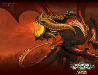 ambiguous_gender brown_body brown_scales claws feral flying forest membrane_(anatomy) membranous_wings open_mouth plant red_body red_scales scales sharp_teeth solo tail teeth tree wings steve_prescott hasbro magic:_the_gathering mythology wizards_of_the_coast dragon mythological_creature mythological_scalie scalie official_art