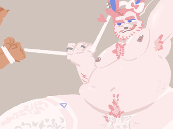 ambiguous_gender anthro armpit_tuft barbell_piercing bdsm belly blue_eyes blush bondage bound bow_ribbon chest_tuft dominant dominant_male duo ear_piercing facial_hair hands_tied lace_panties lace_stockings licking licking_lips male male/ambiguous moobs nipple_barbell nipple_piercing nipples offscreen_character overweight overweight_anthro overweight_male piercing pubes ribbon_bondage ribbons ring solo_focus tongue tongue_out tuft burrrnt nintendo pokemon beau_(burrrnt) edd_(burrrnt) eeveelution generation_6_pokemon pokemon_(species) sylveon 2025 colored digital_media_(artwork) hi_res