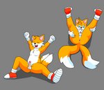 2_tails anthro clothing excited footwear fur genitals gloves handwear male multi_tail orange_body orange_fur penis shoes slightly_chubby small_penis socks solo spread_legs spreading tail white_body white_fur young watersucc sega sonic_the_hedgehog_(series) miles_prower canid canine fox mammal hi_res