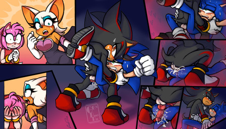 anal anal_penetration anthro anus balls blush bodily_fluids bodysuit butt caught_in_the_act clothing covering covering_eyes covering_face cum cum_from_ass cum_in_ass cum_inside cum_string cumshot ejaculation embarrassed erection eye_contact eyeshadow fangs female footwear fur genital_fluids genitals gloves green_eyes group hair half-closed_eyes half-erect handwear holding_partner humanoid_genitalia humanoid_penis leaking_cum looking_at_another looking_back lying makeup male male/male male_penetrated male_penetrating male_penetrating_male membrane_(anatomy) membranous_wings narrowed_eyes on_back open_mouth orgasm penetration penile penis pink_body pull_out sex shoes skinsuit smile spread_legs spreading sweat sweatdrop tail teeth tight_clothing wings ggs_busyrn sega sonic_the_hedgehog_(series) amy_rose rouge_the_bat shadow_the_hedgehog sonic_the_hedgehog bat eulipotyphlan hedgehog mammal absurd_res comic digital_media_(artwork) hi_res one_page_comic