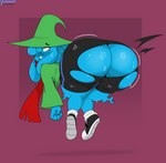 absurd_res bent_over big_butt blue_body bodily_fluids butt clothed clothing deltarune eyewear footwear glasses hat headgear headwear hi_res huge_butt humanoid male not_furry ralsei shoes solo sweat thetyrant thick_thighs torn_clothing ty_(thetyrant) undertale_(series) witch_hat