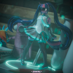 anthro boots bottomwear clothing cosplay crossover_cosplay desk female figurine footwear furniture hair horn legwear long_hair long_sleeves pigtails purple_hair shoes skirt solo table thigh_boots thigh_highs steamyart friendship_is_magic hasbro my_little_pony mythology r.e.p.o. vocaloid yamaha_corporation hatsune_miku rainbow_dash_(mlp) semibot_(r.e.p.o.) twilight_sparkle_(mlp) equid equine mammal mythological_creature mythological_equine unicorn 1:1 3d_(artwork) absurd_res crossover digital_media_(artwork) hi_res