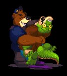 anthro bear_hug bottomwear brown_body clothing duo eyes_closed feet green_body hat headgear headwear hug kemono male open_mouth overweight overweight_male pants shirt topwear nanadragon4 brok_the_investigator cowcat_games brok_(brok_the_investigator) r.j._(brok_the_investigator) alligator alligatorid bear crocodilian mammal reptile scalie 2024 alpha_channel