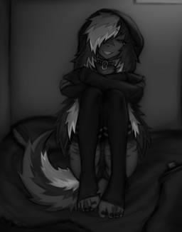 anthro clothing female legwear panties solo thigh_highs underwear mega_moppa skunkun(laurence) mammal mephitid skunk hi_res monochrome