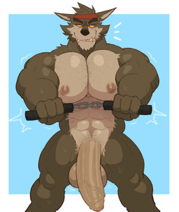 abs accessory anthro areola balls barazoku biceps big_balls big_muscles big_pecs big_penis blue_background bodily_fluids body_hair chest_hair claws emanata erection eyebrows foreskin front_view fur genitals glans grey_background hairy_balls headband holding_object holding_weapon huge_balls huge_muscles huge_pecs huge_penis humanoid_genitalia humanoid_penis long_penis looking_at_viewer male melee_weapon motion_lines muscular muscular_anthro muscular_male narrowed_eyes navel nipples nude nunchaku pecs penis pubes quads saggy_balls simple_background smile solo standing sweat teeth thick_arms thick_penis thick_thighs tuft unretracted_foreskin vein weapon fleshformomo epic_games fortnite mythology dire_(fortnite) canid canine canis mammal mythological_canine mythological_creature werecanid werecanine werecreature werewolf wolf 2025 hi_res