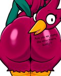 anthro beak big_butt butt dialogue feathers female huge_butt huge_hips huge_thighs looking_at_viewer raised_tail rear_view solo standing tail text thick_thighs wide_hips lewdewott pepper_(suggestivebug) avian english_text hi_res