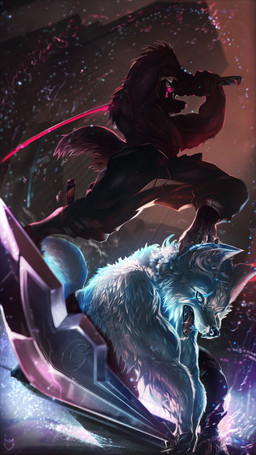 anthro building clothed clothing cyberpunk duo fur male melee_weapon open_mouth raining sky sword topless topless_anthro topless_male weapon dansyron canid canine canis mammal wolf 2020 absurd_res digital_media_(artwork) hi_res