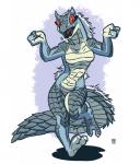 2_toes 4_fingers anthro breasts claws featureless_breasts featureless_crotch feet female fingers fur horn looking_at_viewer nude open_mouth red_eyes scales smile soles solo toe_claws toes tongue white_body white_fur megawolf77 capcom monster_hunter fanged_wyvern scalie tobi-kadachi 2019 absurd_res hi_res