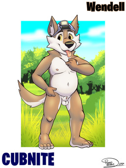 aged_down anthro balls biped clothing eyebrows front_view genitals hat hat_only headgear headgear_only headwear headwear_only male male_anthro mostly_nude solo standing tail tongue tongue_out young young_male pekkorekko epic_games fortnite fortnite:_battle_royale wendell_(fortnite) canid canine canis mammal wolf 3:4 absurd_res hi_res