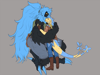 after_transformation alternate_species anthro beak black_body blue_body blue_feathers blue_hair clothed clothing duo feathered_wings feathers female fur hair hug long_hair male muscular muscular_anthro muscular_female ponytail pupils simple_background size_difference slit_pupils tail tail_motion tailwag topwear wings yellow_body yellow_eyes signirsol undertale undertale_(series) undertale_yellow clover_(undertale_yellow) martlet_(undertale_yellow) martlet_(zenith_form) avian bird humanoid lizard monster reptile scalie 4:3 digital_media_(artwork) hi_res adopted_(lore) adopted_son_(lore) mother_(lore) mother_and_child_(lore) mother_and_son_(lore) parent_(lore) parent_and_child_(lore) parent_and_son_(lore) son_(lore)