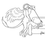 anthro bdsm halter horn leash snout wings pteri_(artist) bovid caprine caprine_demon demon goat_demon human mammal absurd_res hi_res line_art