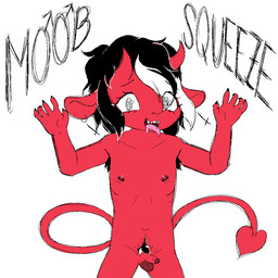 anthro balls black_hair bodily_fluids drooling ear_piercing ear_ring foreskin genitals hair horn penis piercing red_body red_skin ring_piercing saliva solo spade_tail tail teeth tongue young unknown_artist asian_mythology east_asian_mythology japanese_mythology mythology bovid caprine caprine_demon demon goat_demon hybrid mammal oni yokai 1:1