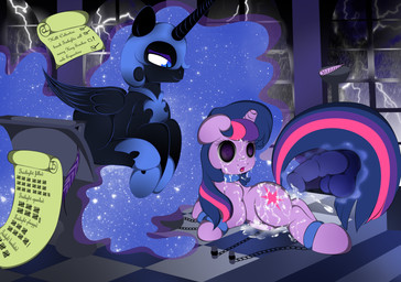 animal_genitalia animal_penis being_watched black_body black_feathers blue_eyes blue_hair bodily_fluids bound collar cum cum_inside cutie_mark dead_eyes disembodied_penis duo empty_stare equine_genitalia equine_penis feathered_wings feathers female feral fucked_silly fur genital_fluids genitals hair horn looking_at_another male multicolored_hair open_mouth penis purple_body purple_eyes purple_fur purple_hair scroll tail tally_marks two_tone_hair western_tally_marks wings v-d-k friendship_is_magic hasbro my_little_pony mythology nightmare_moon_(mlp) twilight_sparkle_(mlp) equid equine mammal mythological_creature mythological_equine unicorn winged_unicorn 2013 absurd_res hi_res
