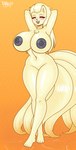 anthro areola big_breasts blush breasts dark_nipples female genitals grey_areola grey_nipples huge_breasts nipples pussy smile solo tail wet razplus nintendo pokemon generation_1_pokemon ninetales pokemon_(species) full-length_portrait hi_res portrait