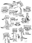 bubble chest_tuft fangs hair open_mouth pawpads paws ponytail swimming teeth tuft whiskers yawn efradraws northwind_(efradraws) isepo_(efradraws) lon_(northwind) uspul_(efradraws) mammal mustelid otter absurd_res graphite_(artwork) hi_res model_sheet monochrome sketch traditional_media_(artwork)