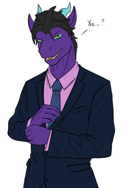 anthro clothing ear_markings hair horn looking_at_viewer male necktie non-mammal_hair shirt solo suit topwear conditional_dnp samagthrav2 mythology samagthra dragon mythological_creature mythological_scalie scalie absurd_res hi_res tagme
