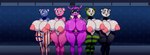 anthro areola belt big_breasts black_body black_fur blue_body blue_fur bodypaint breasts butt butt_from_the_front female fur genitals group huge_breasts lineup looking_at_viewer mostly_nude nipples pink_areola pink_body pink_fur pink_nipples puffy_areola pussy standing take_your_pick thick_thighs wide_hips ber00 epic_games fortnite cuddle_team_leader dj_bop fireworks_team_leader panda_team_leader spooky_team_leader alpaca bear camelid mammal absurd_res hi_res