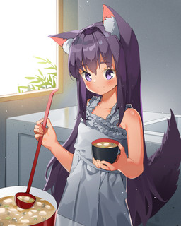 adolescent female food hair kitchen looking_at_viewer purple_eyes purple_hair solo soup tail young unknown_artist animal_humanoid canid canid_humanoid canine canine_humanoid fox_humanoid humanoid mammal mammal_humanoid 4:5 hi_res