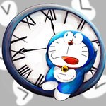 analog_clock anthro bell blue_body blue_fur clock collar fur hands_behind_head machine male open_mouth pouch_(anatomy) raised_arms red_collar red_nose roman_numeral solo tongue whiskers white_body white_fur mt_tg doraemon doraemon_(character) domestic_cat felid feline felis mammal robot 1:1 2021 shaded