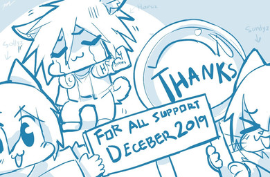 anthro blush bodily_fluids clothing electronics eyes_closed female headphones holding_banner looking_at_viewer male muscular open_mouth open_smile smile tears text sollyz haruz sollyz_(character) sundyz canid canine canis domestic_cat domestic_dog felid feline felis mammal 2020 digital_drawing_(artwork) digital_media_(artwork) english_text monochrome signature sketch